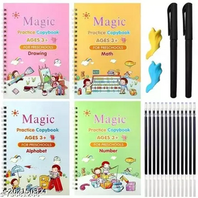 Combo Offer Of (4 Sank Magic Book +10 Refill +1 Grip + LED Magic Writing Tables) (Sank Automatic Ink Remove In Seconds) (Pack Of 2 Sank+Tablet)